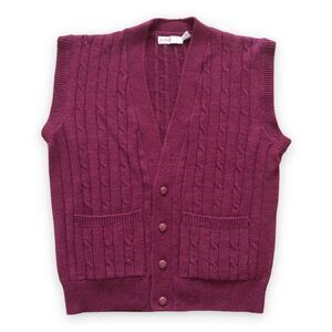 Vintage Astor One Burgundy Cable Knit Sweater Vest Size Large Grandpa Academic